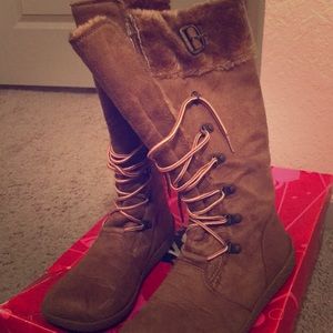Tan faux suede lace up boots
